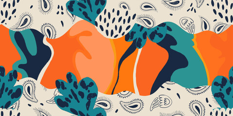 Fototapeta premium Modern abstract collage paisley ornament pattern. Trendy ethnic style. Fashionable vector template for your design. 
