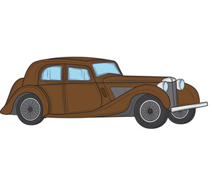 Old car in isolate on a white background. Vector illustration.