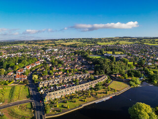 Aerial view of Otley town centre. A market town in West Yorkshire. © ImageryBT