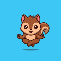 Squirrel Sitting Meditation Cute Creative Kawaii Cartoon Mascot Logo