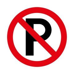 Vector illustration red and black round traffic no parking P letter crossed out sign graphic isolated on white