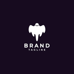 Simple White Flying Ghost Logo Design. Scary White Flying Ghost Logo Design.