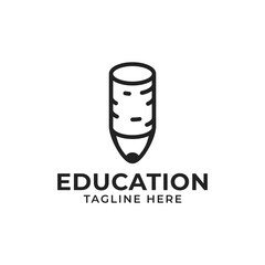 Education Logo Design With Pencil and Chalk Icon Vector
