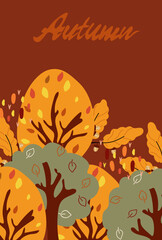 Autumn composition with colorful trees and leaves. Perfect for your greeting cards, poster, postcard. Vector illustration.