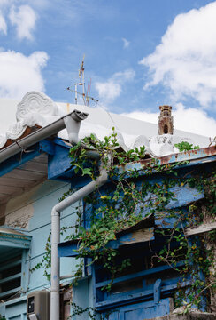 Traditional White And Blue Architecture And Shisa Lion - Okinawa, Japan