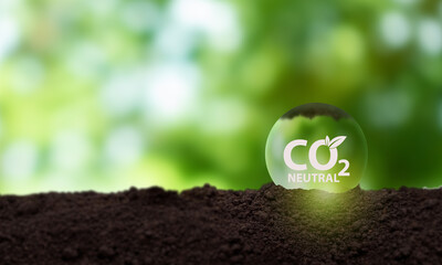 Carbon neutral sustainable development concept. Green industry. Net zero greenhouse gas emissions...