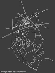 Detailed negative navigation white lines urban street roads map of the RÖLLINGHAUSEN DISTRICT of the German regional capital city of Recklinghausen, Germany on dark gray background