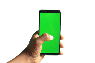 Hand holding phone green screen png