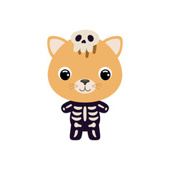 Cute little Halloween cat in a skeleton costume. Cartoon animal character for kids t-shirts, nursery decoration, baby shower, greeting card, invitation, house interior. Vector stock illustration