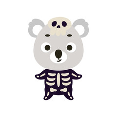 Cute little Halloween koala in a skeleton costume. Cartoon animal character for kids t-shirts, nursery decoration, baby shower, greeting card, invitation, house interior. Vector stock illustration