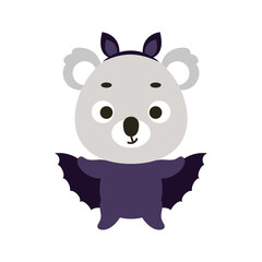 Cute little Halloween koala in a bat costume. Cartoon animal character for kids t-shirts, nursery decoration, baby shower, greeting card, invitation, house interior. Vector stock illustration
