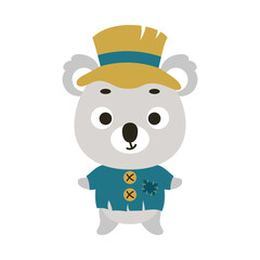 Cute little Halloween koala in a scarecrow costume. Cartoon animal character for kids t-shirts, nursery decoration, baby shower, greeting card, invitation, house interior. Vector stock illustration