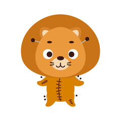 Cute little Halloween lion in a voodoo costume. Cartoon animal character for kids t-shirts, nursery decoration, baby shower, greeting card, invitation, house interior. Vector stock illustration