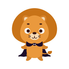 Cute little Halloween lion in a wizard costume. Cartoon animal character for kids t-shirts, nursery decoration, baby shower, greeting card, invitation, house interior. Vector stock illustration