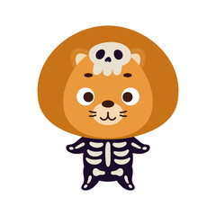 Cute little Halloween lion in a skeleton costume. Cartoon animal character for kids t-shirts, nursery decoration, baby shower, greeting card, invitation, house interior. Vector stock illustration