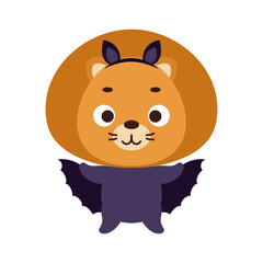 Cute little Halloween lion in a bat costume. Cartoon animal character for kids t-shirts, nursery decoration, baby shower, greeting card, invitation, house interior. Vector stock illustration