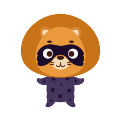 Obraz premium Cute little lion in a Halloween costume. Cartoon animal character for kids t-shirts, nursery decoration, baby shower, greeting card, invitation, house interior. Vector stock illustration