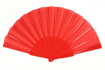 Red hand fan isolated on white background