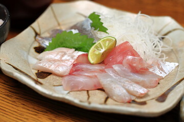 sashimi, a typical and typical Japan dish served on a plate