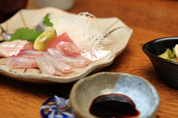 sashimi, a typical and typical Japan dish served on a plate