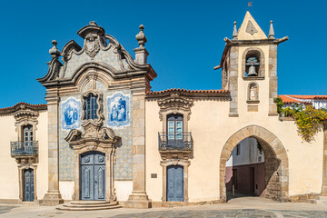 Fototapeta na wymiar Misericórdia Chapel has a baroque façade covered with tiles. Sao Joao de Pesqueira, Douro Valley, Portugal.