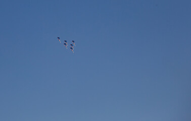 A group of MIG-29 fighters at the celebration of the day of the city of Novorossiysk in 2021 in summer