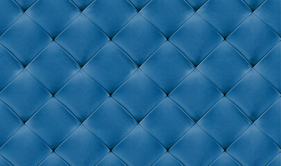 Blue natual leather background for the wall in the room. Interior design, headboards made of...
