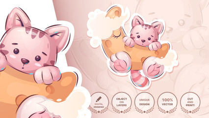 Funny cat in the moon - cute sticker