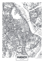 City map Hanoi, urban planning travel vector poster design