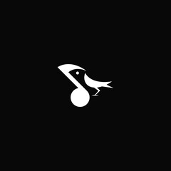 Bird combination with musical note, negative space. Logo design.