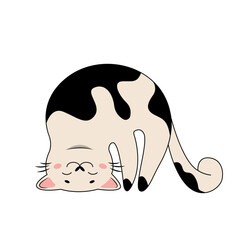 Vector cartoon illustration of a funny black and white cat. Happy pet