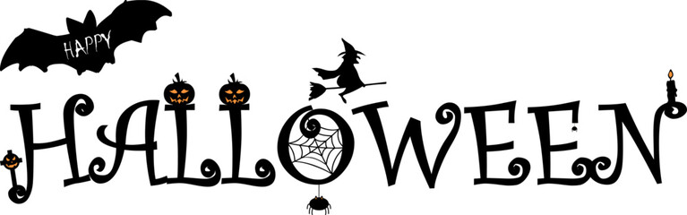 Happy halloween bat and witch banner