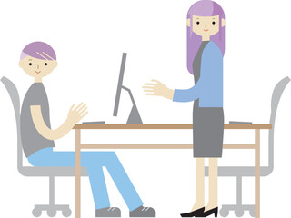 オフィスで話し合う男女のイラスト