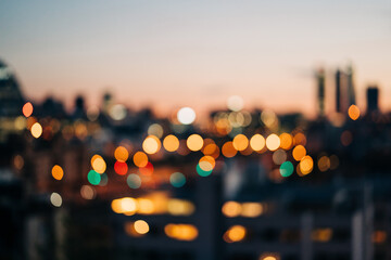 City with colorful bokeh effect at night