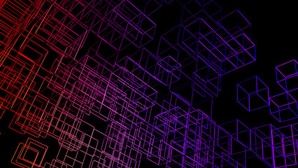 3d data abstract background. Technology digital blue grid lines on black backdrop. Cyber, science, network concept. 