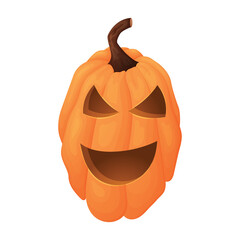 Cartoon halloween pumpkin jack lantern, cut out smiling grimace, vector isolated illustration.