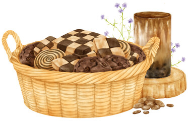 watercolor basket of cookies