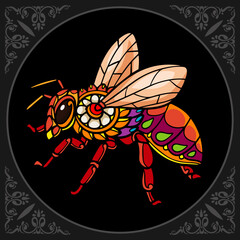 Colorful honey bee zentangle arts isolated on black background