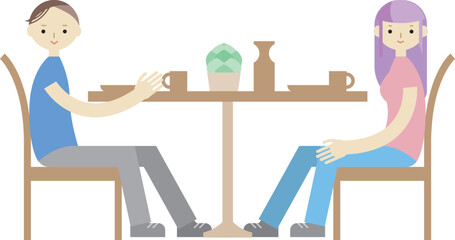 リビングで食事をする男女のイラスト