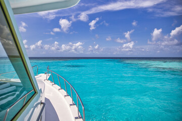 Amazing view from boat over clear sea water lagoon. Luxury travel, tropical blue turquoise...