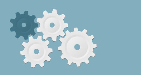 White gears and cogs on blue, cooperation concept background