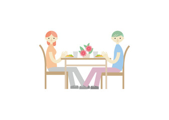 食事をする男女のイラスト