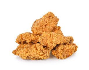 Heap of fried chicken isolated on white background.