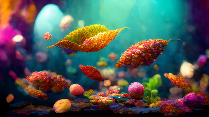 Beautiful and colorful underwater landscape. 3D render - obrazy, fototapety, plakaty