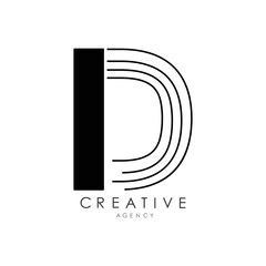 D Letter Logo With Black Line Design. Line letter symbol vector illustration
