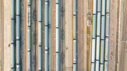 Aerial photo of Xuzhou Railway Station and Peace Bridge full of freight trains in Xuzhou City, Jiangsu Province, China