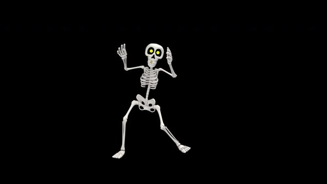 Cartoon skeleton dance - 3d render looped with alpha channel.