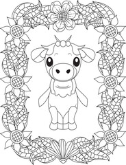 A Stylized Funny Cow Coloring Page
