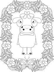 A Stylized Funny Cow Coloring Page