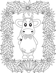 A Stylized Funny Cow Coloring Page